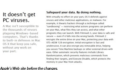 Windows Security comparisons on Apple's Web site